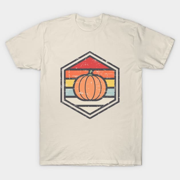 Retro Badge Pumpkin Light T-Shirt by rojakdesigns